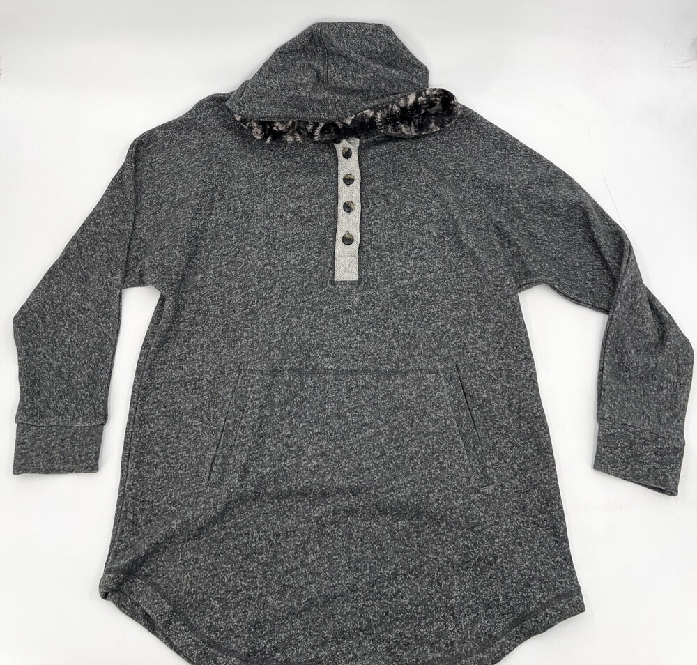 Soft Surrounding Sweater Women Large Gray Hoodie Kangaroo Pocket Tunic
